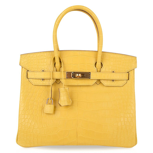 Bright Sunlit Mimosa Yellow Distinct Scaled Texture Compact Rigid Hand Tote With Polished Golden Twist Lock Hardware And Matching Scaled Suspended Metal Padlock Charm