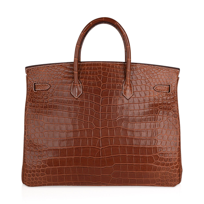 Warm Tawny Amber Brown Distinct Large Scaled Generous Sized Structured Hand Tote With Pale Contrast Edge Stitching, Luminous Golden Twist Lock Hardware And Matching Scaled Suspended Metal Padlock Charm
