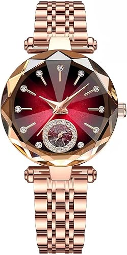 Women Watches with Bracelet Rose Gold for Lady Elegant Stainless Steel Strap Fashion Analog Creative Diamond Dial Wrist Watch
