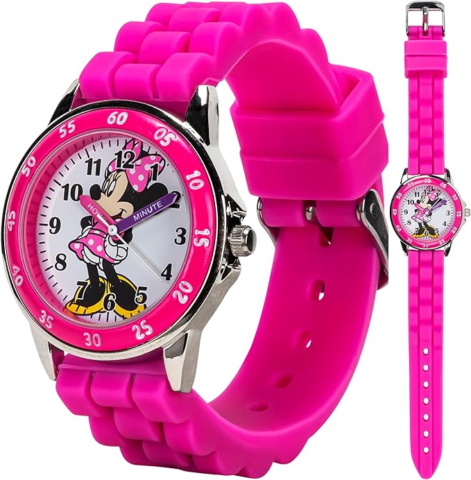 Mouse Time Teacher Watch for Girls - Analog Time Learning with Easy-to-Read Numbers and Comfortable Silicone Band