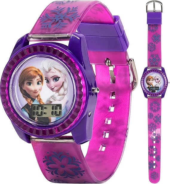 Kids Digital Watch – Anna & Elsa LCD Timepiece, Purple Printed Strap, Easy-Read Display, Lightweight & Comfortable