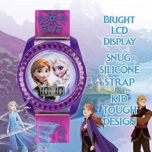 Kids Digital Watch – Anna & Elsa LCD Timepiece, Purple Printed Strap, Easy-Read Display, Lightweight & Comfortable