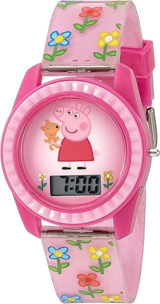 Peppa Pig Kids Digital LCD Watch – Pink Floral Strap, Easy-Read Display, Fun Cartoon Character Design, Adjustable Fit, Lightweight & Comfortable, Perfect for Girls